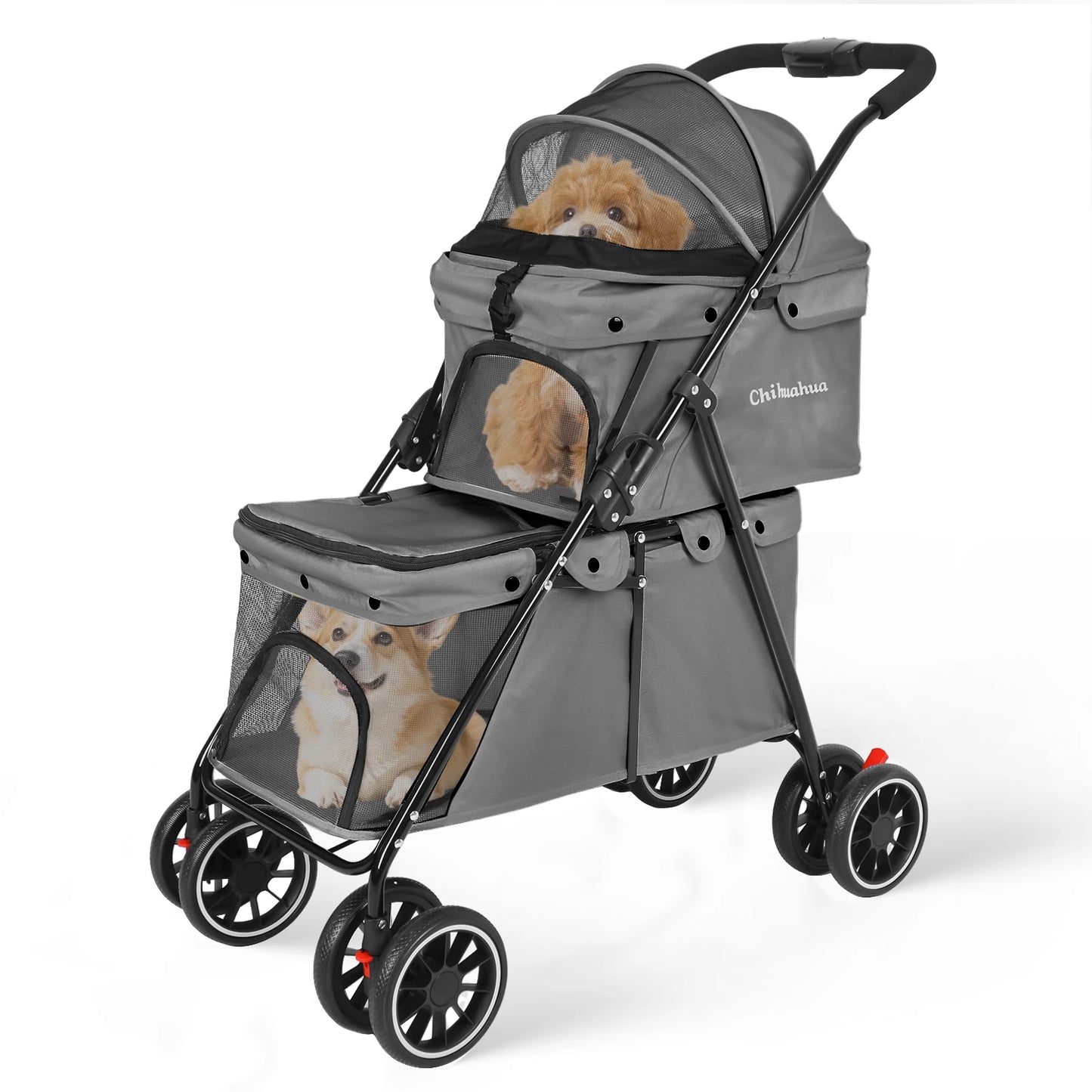 Foldable Double Pet Stroller Travel Carriage with Detachable Carriers Safety Belts for Small to Medium Dogs And Cats