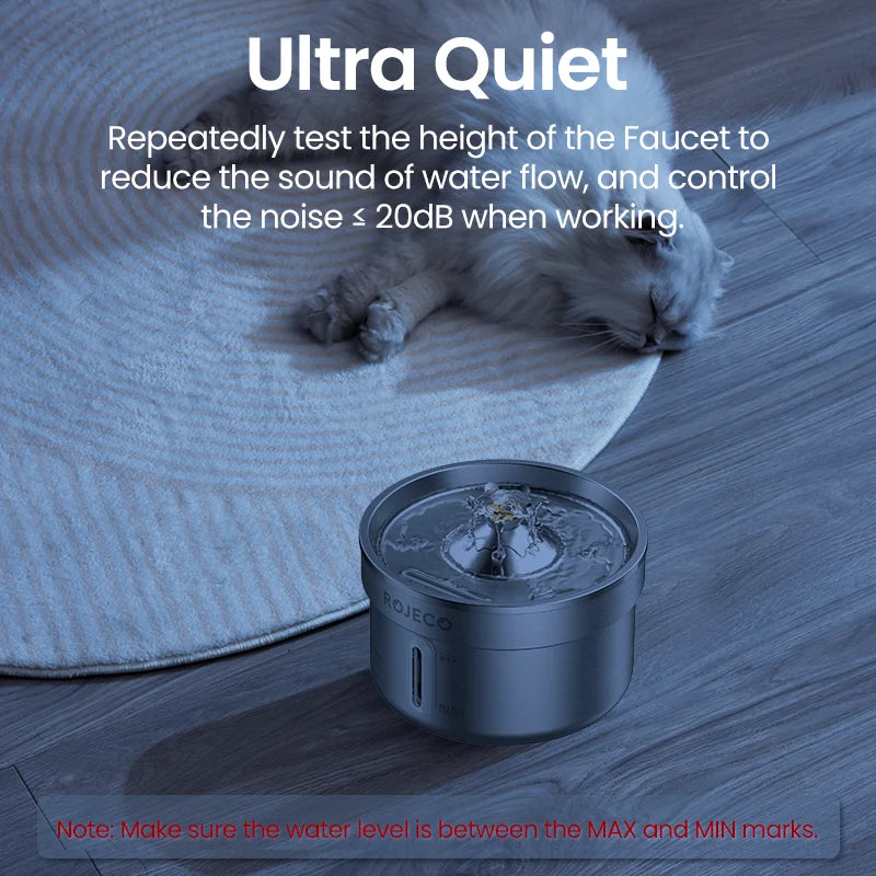 ROJECO Stainless Steel Cat  Water Fountain Automatic Pet Drinking Fountain for Cat Dogs Drinker Rechargeable Pet Water Purifier
