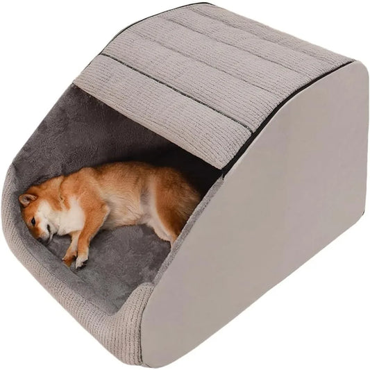 Extra Large Dog Bed House Cozy Dog House Indoor Memory Sponge Plush Dog Cave Bed Crate Cushion with NonSlip Bottom for Medium L