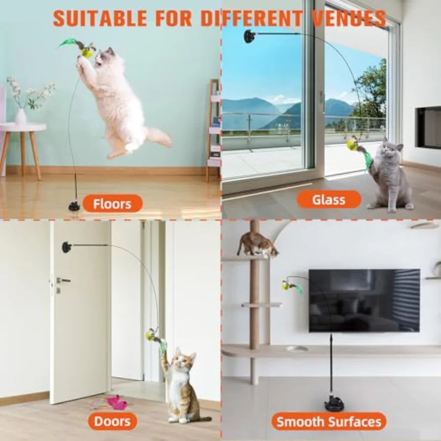 Hign-concerned Cat Toy Feather Wand Suction Cup Indoor Cats