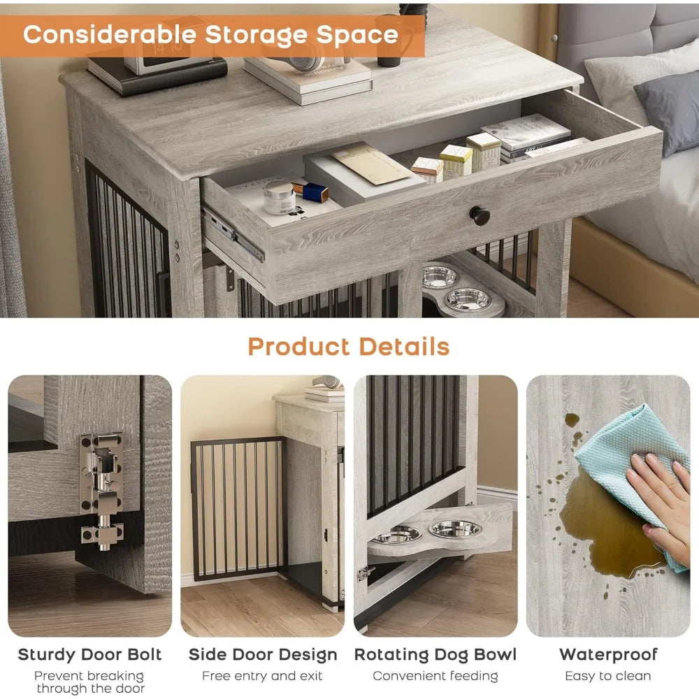 Wooden Storage Drawer Dog Crate With Sliding Door Indoor