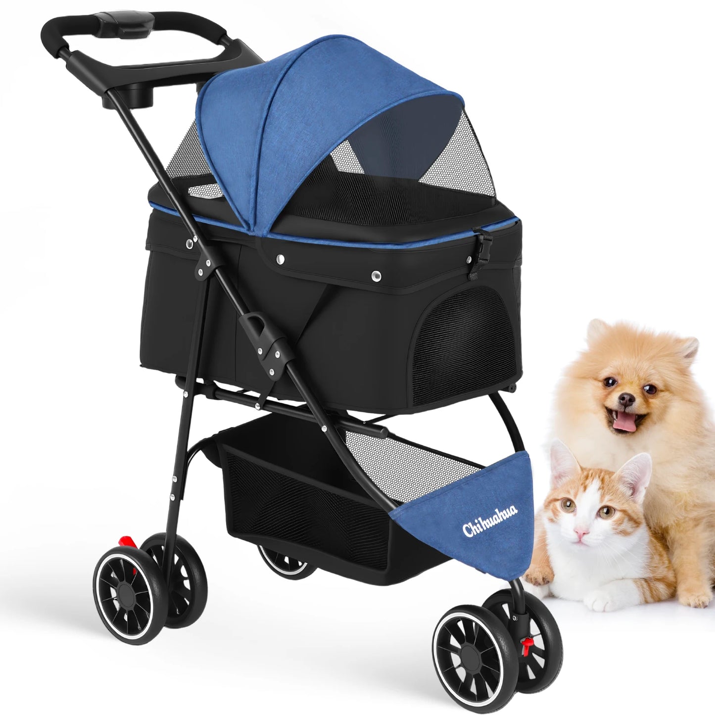 Portable Dog Stroller 3 Wheels for Small Medium Dogs&Cats Foldable Pet Cat Travel Carriage Stroller Carrier for Outside Play