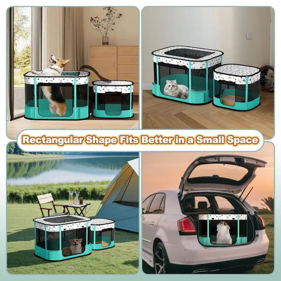 Portable Cat Playpen, 8Rod Reinforced Kitten Dog Playpens, Foldable Play Pen for Indoor Cats Enclosed Pet Puppy Doggy Outdoor, C
