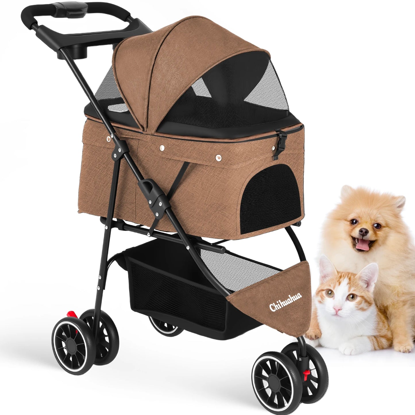 Portable Dog Stroller 3 Wheels for Small Medium Dogs&Cats Foldable Pet Cat Travel Carriage Stroller Carrier for Outside Play