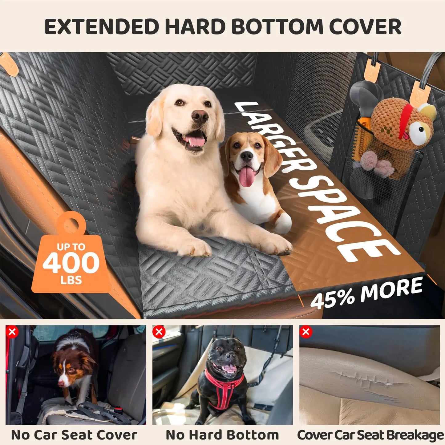 Dog Seat Cover for Cars Hard Bottom Extender Heavy Duty