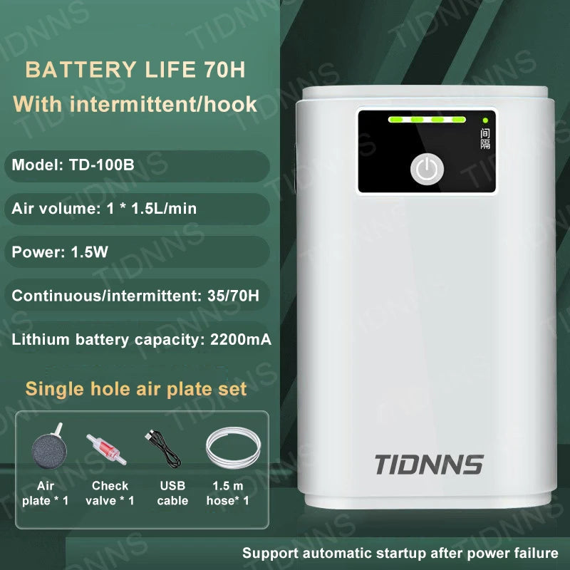 Portable USB Oxygen Pump For Fish Tank 6000mAh Battery