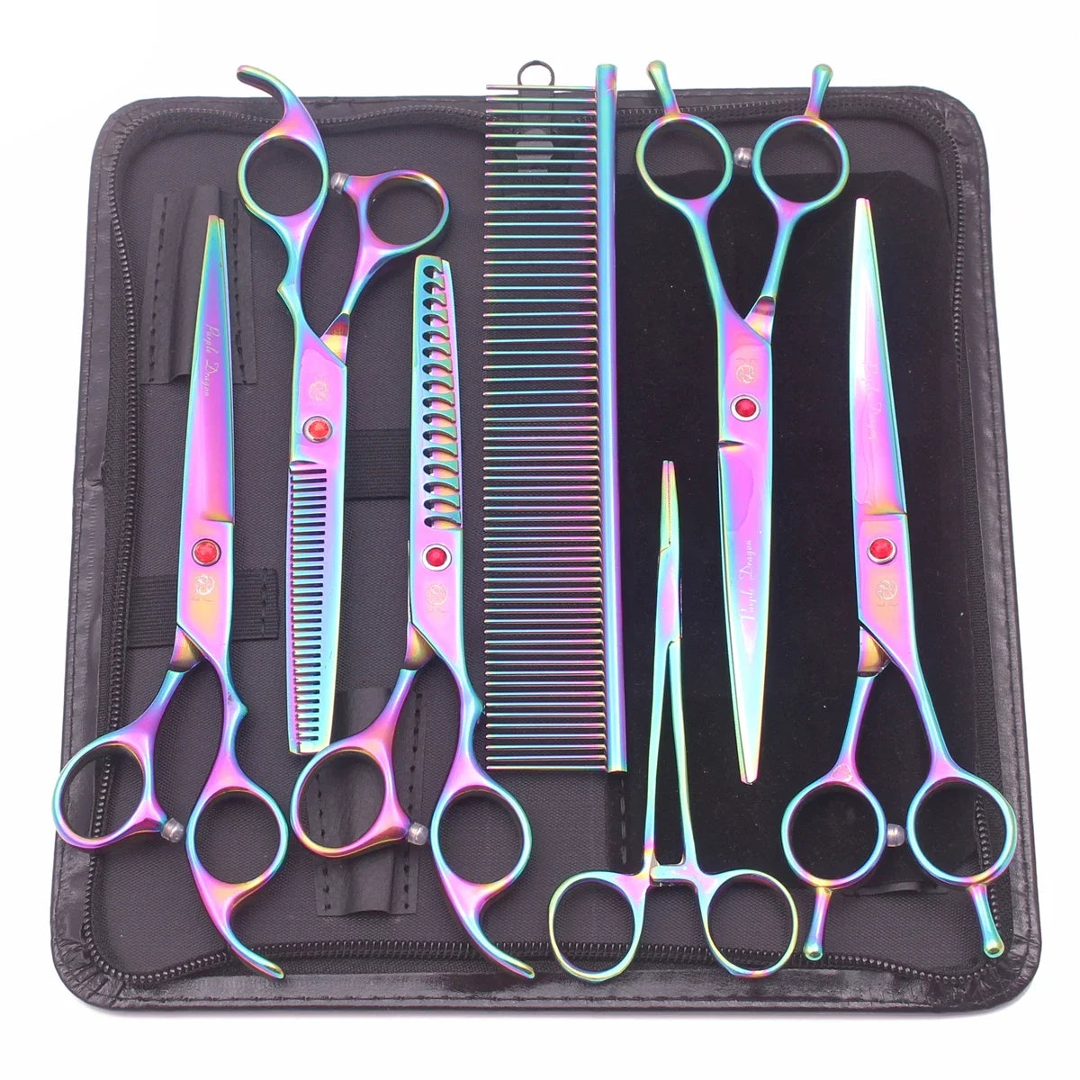 Purple Dragon Dog Grooming Scissors Kit 7 Inch Stainless