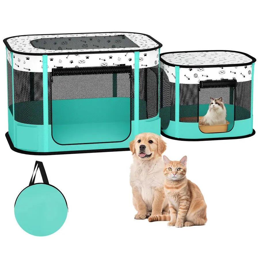Portable Cat Playpen, 8Rod Reinforced Kitten Dog Playpens, Foldable Play Pen for Indoor Cats Enclosed Pet Puppy Doggy Outdoor, C
