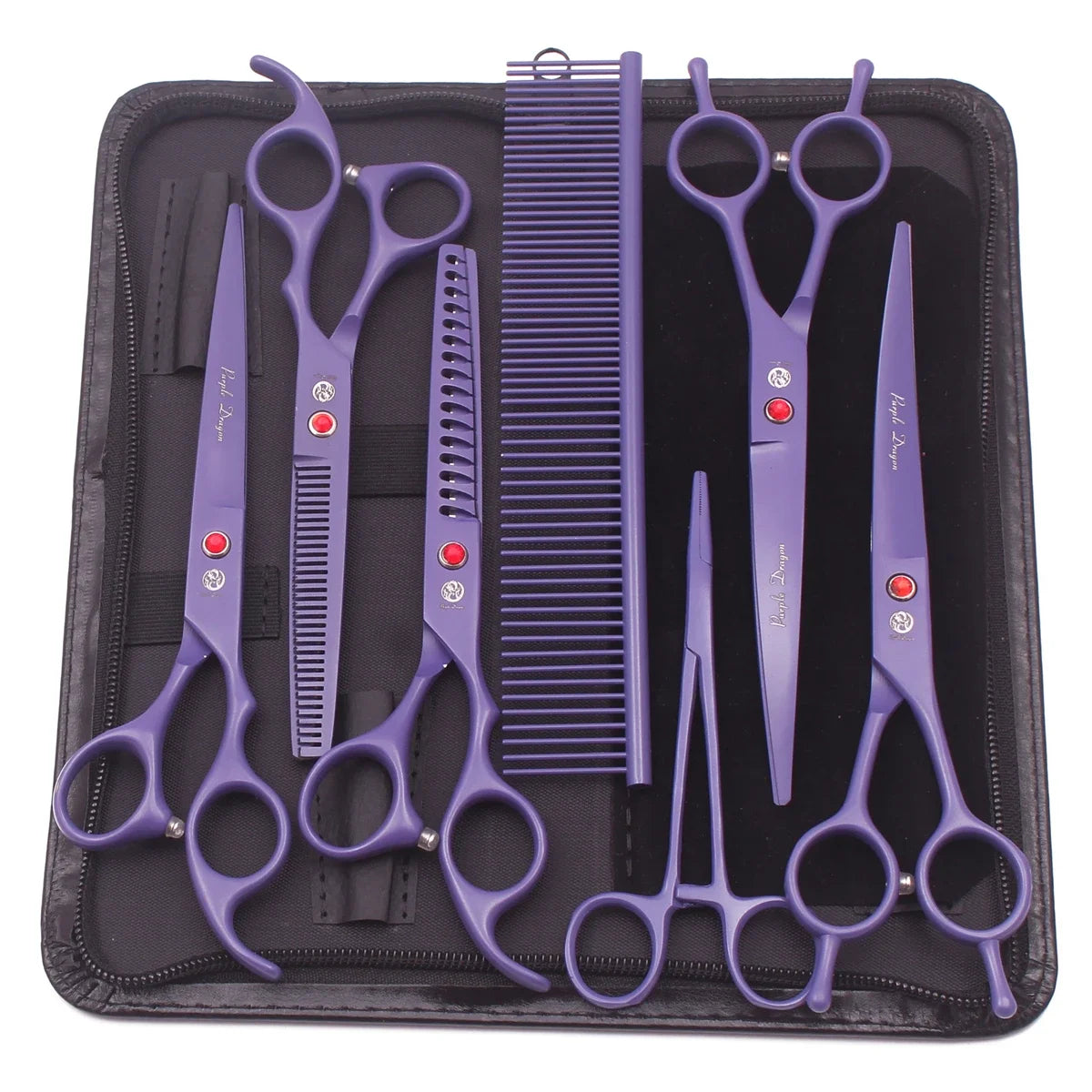 Purple Dragon Dog Grooming Scissors Kit 7 Inch Stainless
