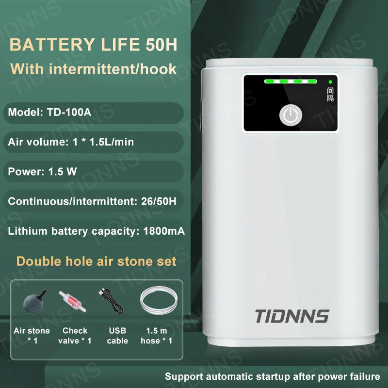 Portable USB Oxygen Pump For Aquarium With 6000mAh Battery