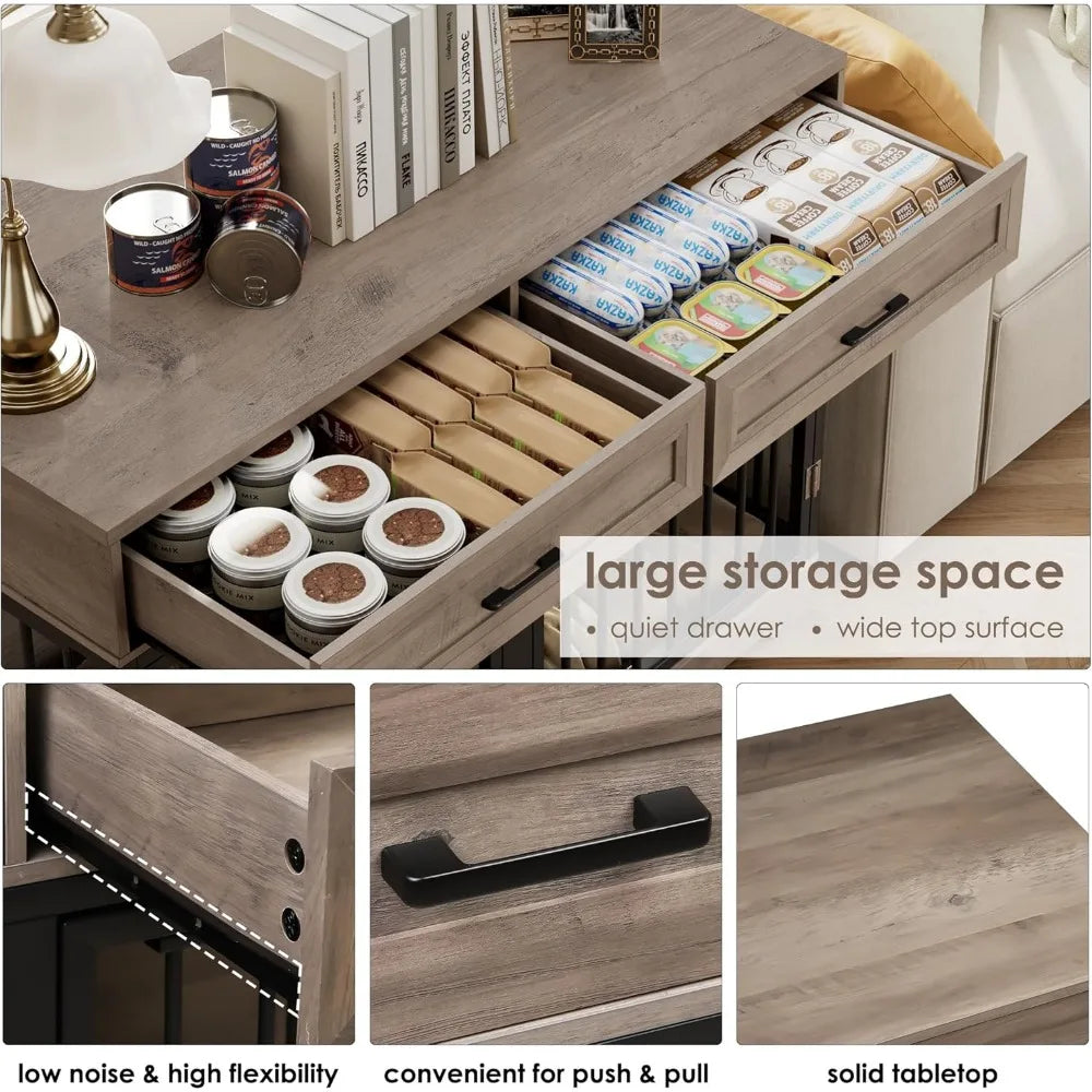 Wooden Dog Crate Furniture 47 Inch Indoor Kennel Drawers