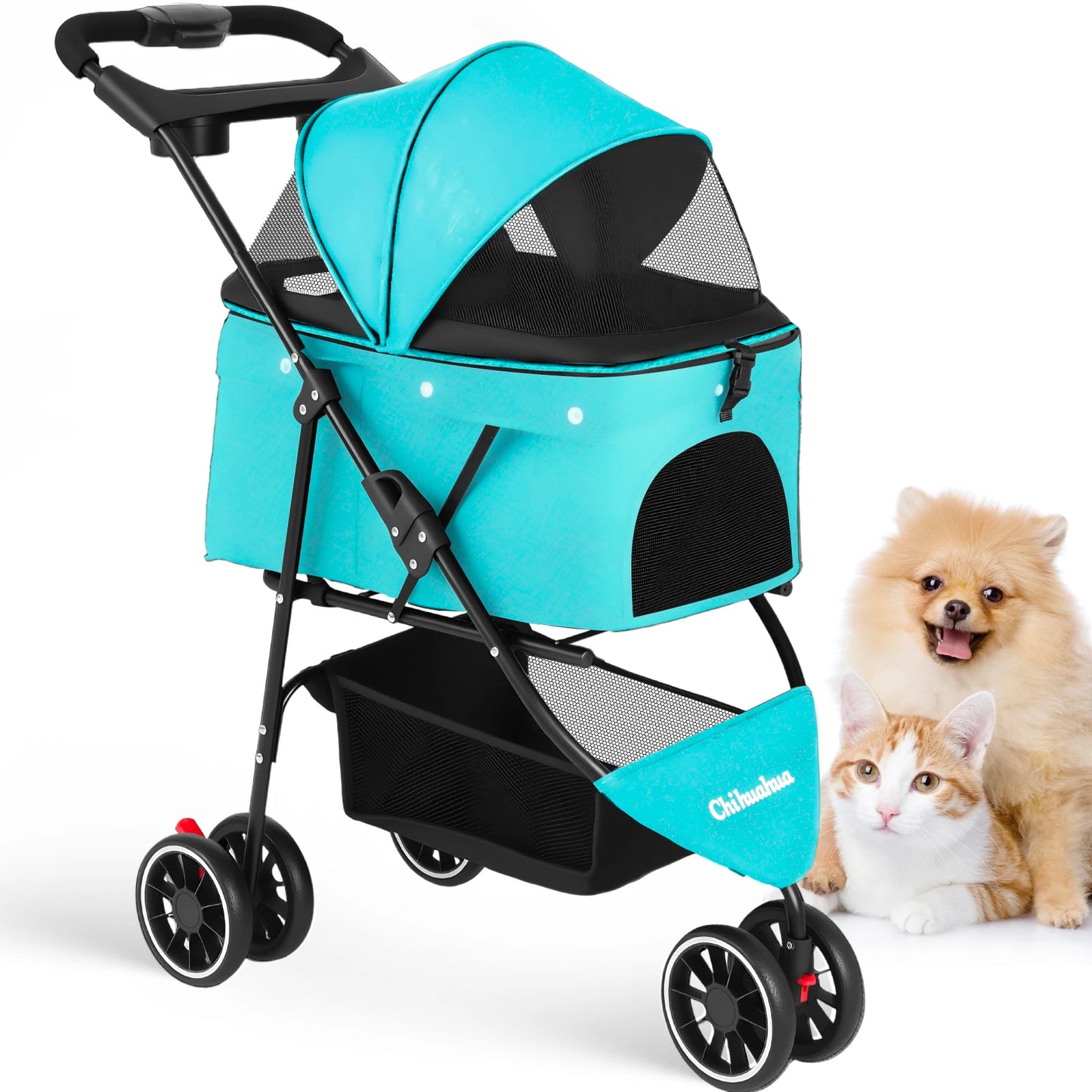 Portable Dog Stroller 3 Wheels for Small Medium Dogs&Cats Foldable Pet Cat Travel Carriage Stroller Carrier for Outside Play