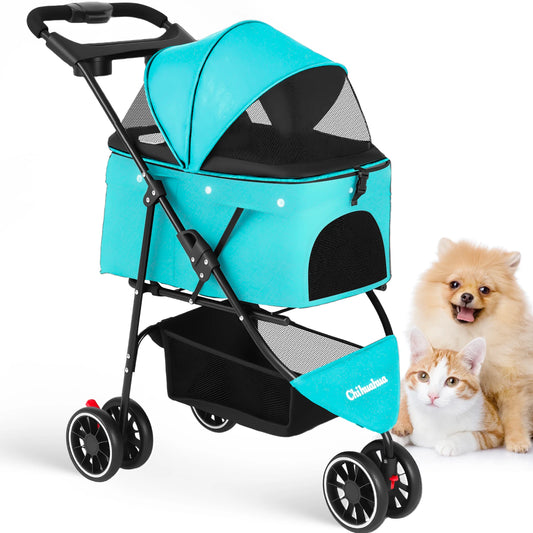Portable Dog Stroller 3 Wheels for Small Medium Dogs&Cats Foldable Pet Cat Travel Carriage Stroller Carrier for Outside Play