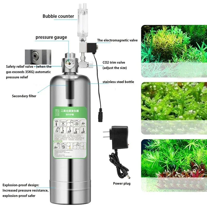 Stainless Steel Aquarium CO2 Generator Kit for Plant Growth