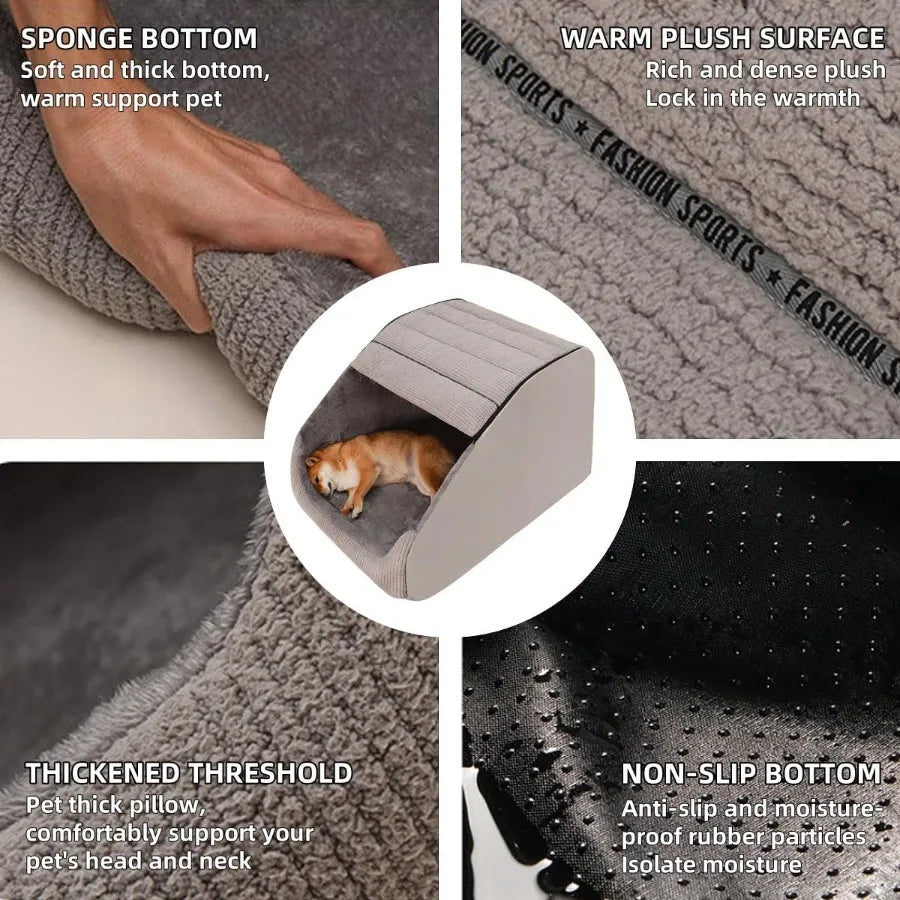 Extra Large Dog Bed House Cozy Dog House Indoor Memory Sponge Plush Dog Cave Bed Crate Cushion with NonSlip Bottom for Medium L
