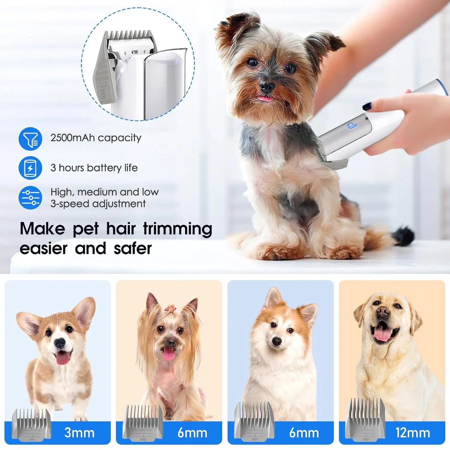 HiMISS Dog Grooming Kit 2L Vacuum Suction 99 Percent Hair
