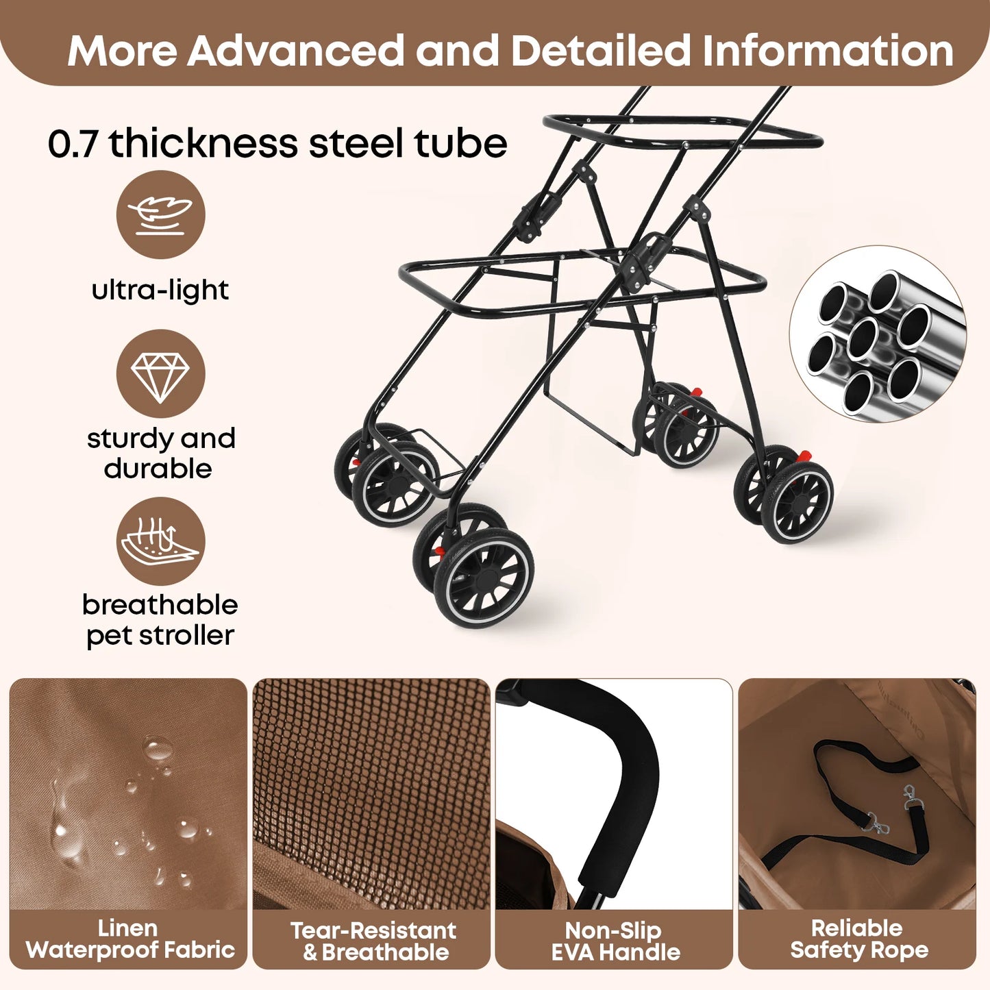 Foldable Double Pet Stroller Travel Carriage with Detachable Carriers Safety Belts for Small to Medium Dogs And Cats