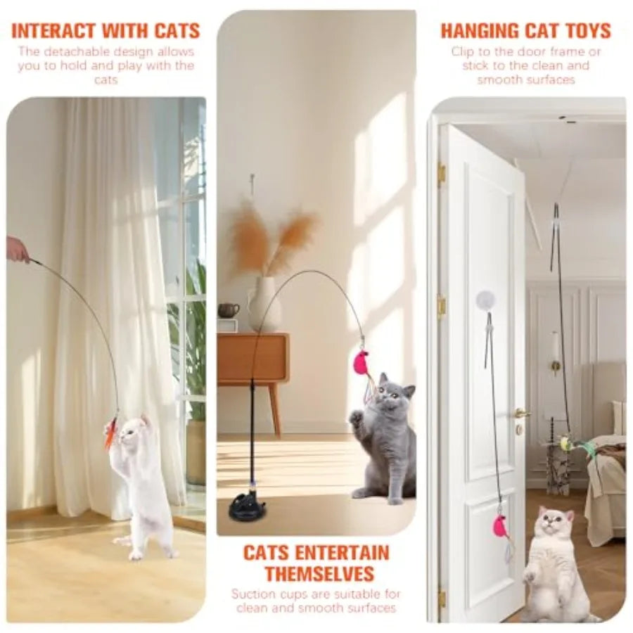 Hign-concerned Cat Toy Feather Wand Suction Cup Indoor Cats