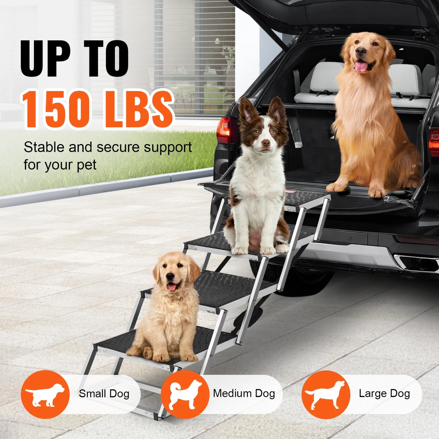 SucceBuy Dog Car Steps Folding Portable Aluminum 150 Lbs