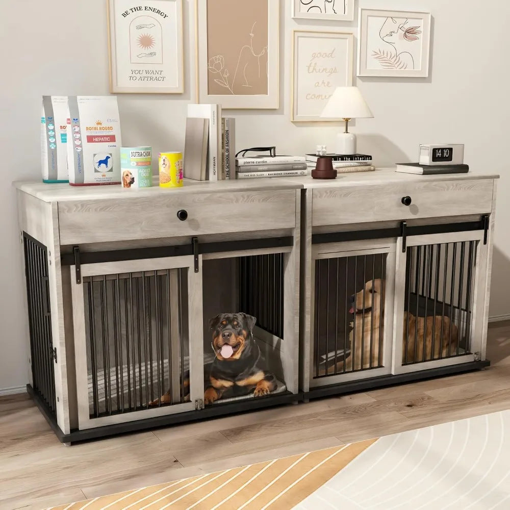 Wooden Storage Drawer Dog Crate With Sliding Door Indoor