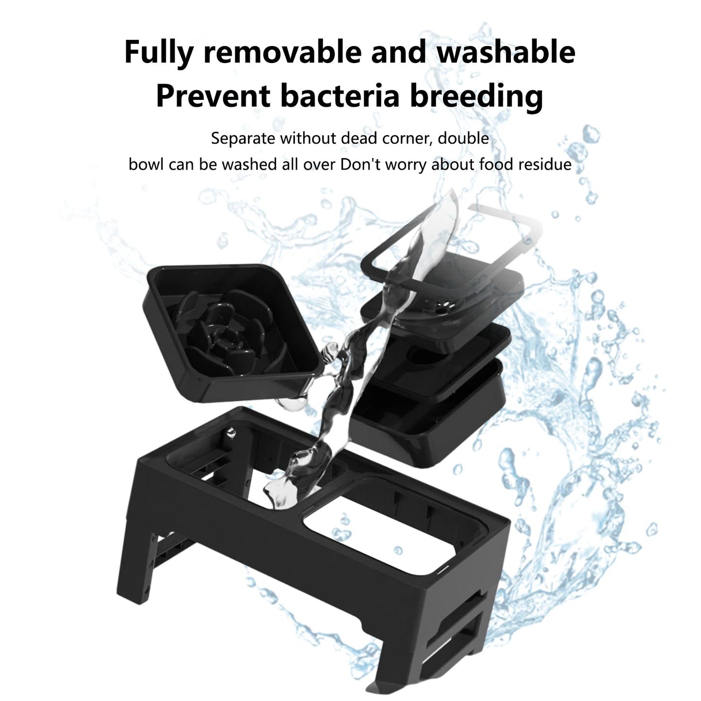 3 In 1 Stainless Steel Pet Slow Feed Water Bowls Set