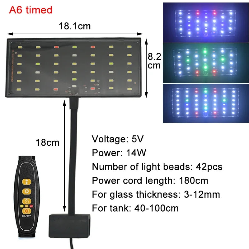 USB Aquarium LED Light Full Spectrum Aquatic Plant Grow Lamp Fish Tank Adjustable Brightness Dimmable Timed 360° rotatable Ligh