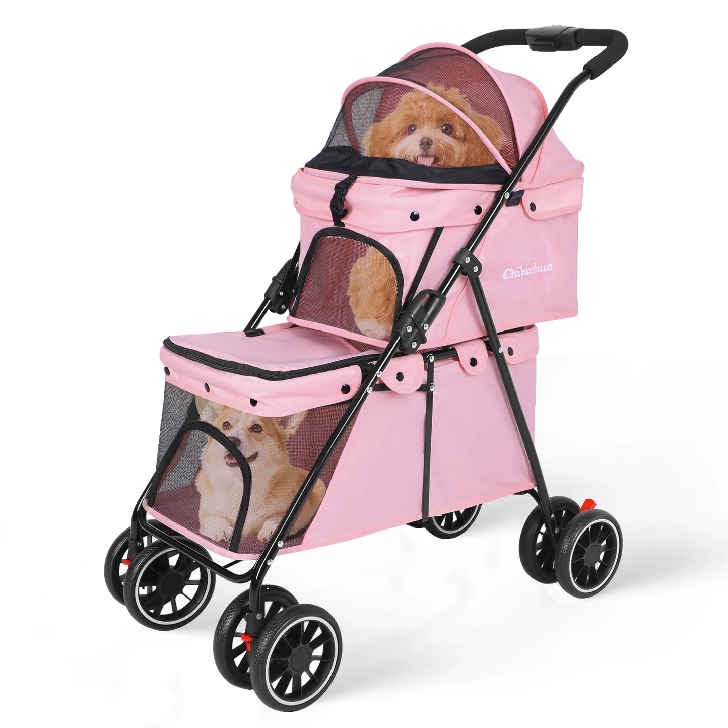 Foldable Double Pet Stroller Travel Carriage with Detachable Carriers Safety Belts for Small to Medium Dogs And Cats