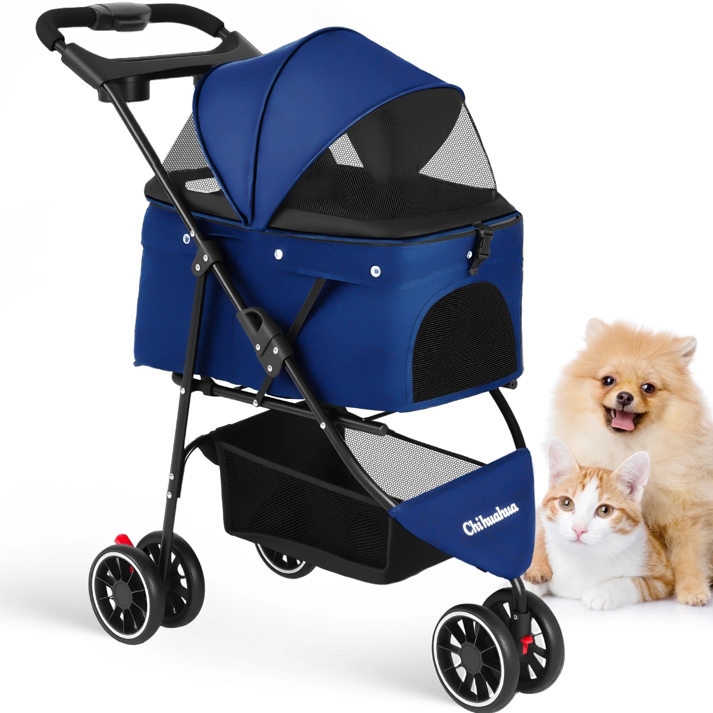Portable Dog Stroller 3 Wheels for Small Medium Dogs&Cats Foldable Pet Cat Travel Carriage Stroller Carrier for Outside Play