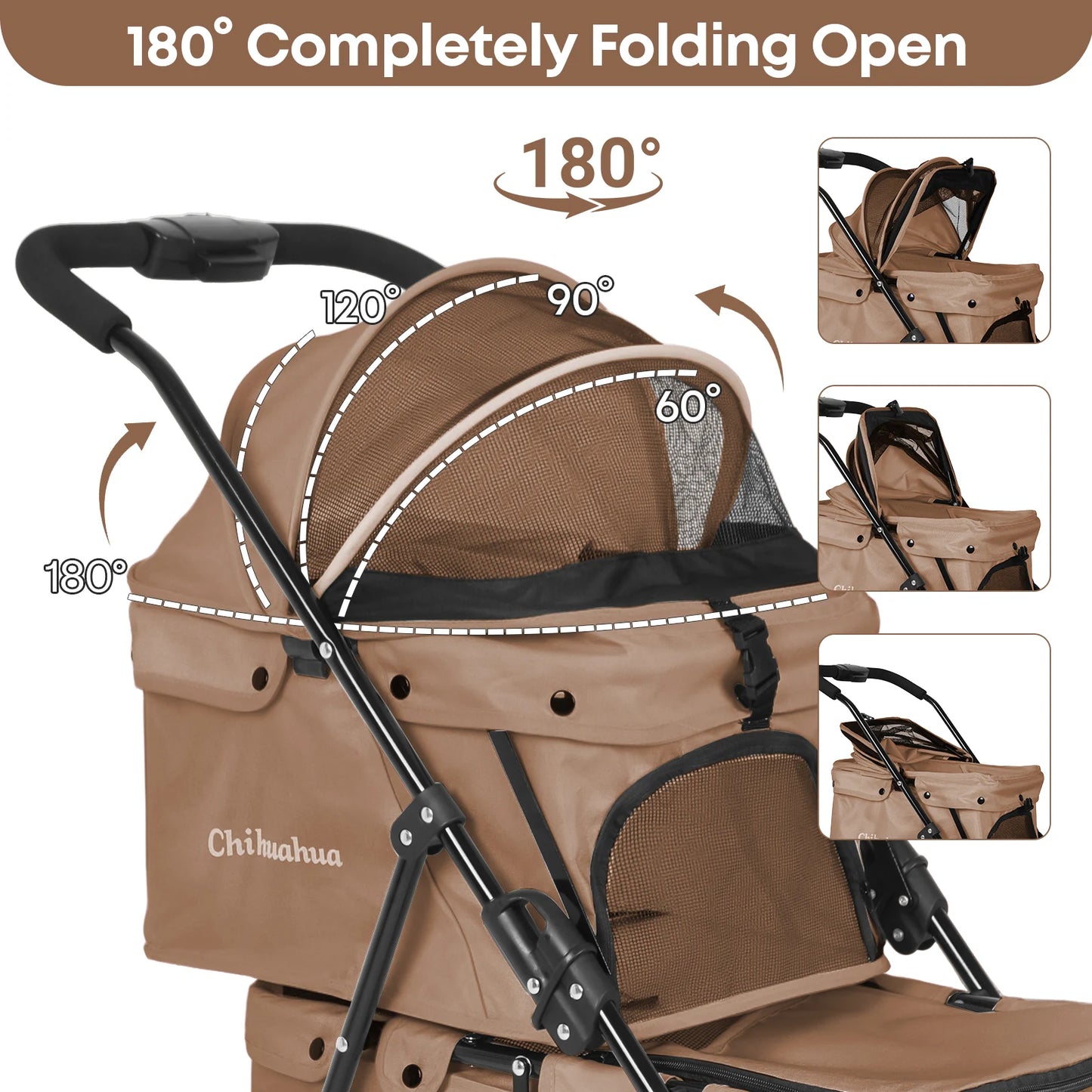 Foldable Double Pet Stroller Travel Carriage with Detachable Carriers Safety Belts for Small to Medium Dogs And Cats