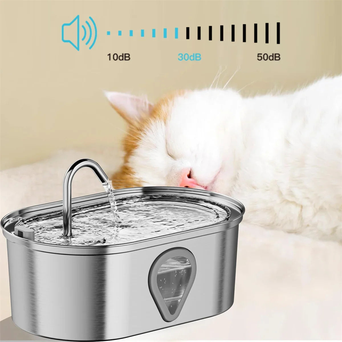 3.5L Stainless Steel Cat Water Fountain Auto Cat Fountain with Water Level Window Automatic Pet Dispenser for Multiple Cats Dogs