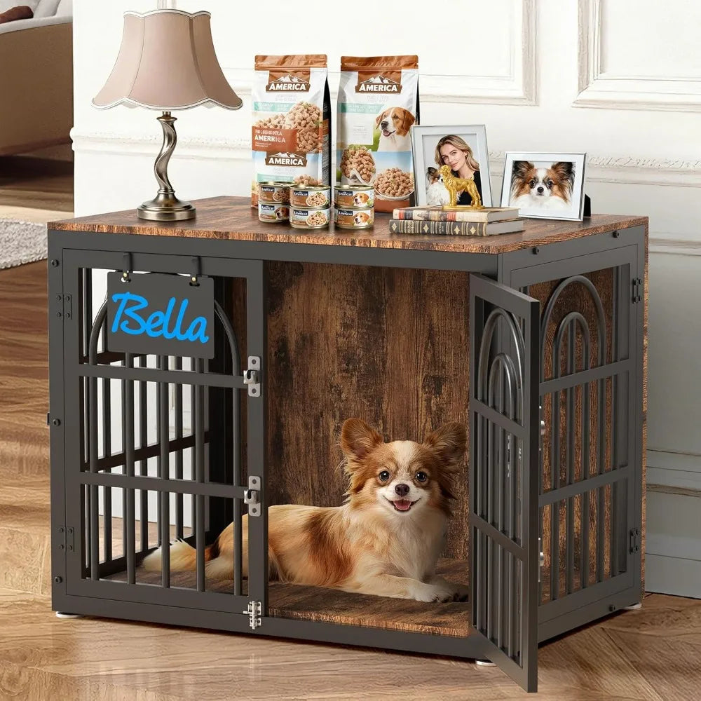 32" Dog Crate Furniture, Heavy Duty Dogs Crates, Doges Kennel Furniture Indoor for Small Dogs as TV Stand, Wooden Cage End Table