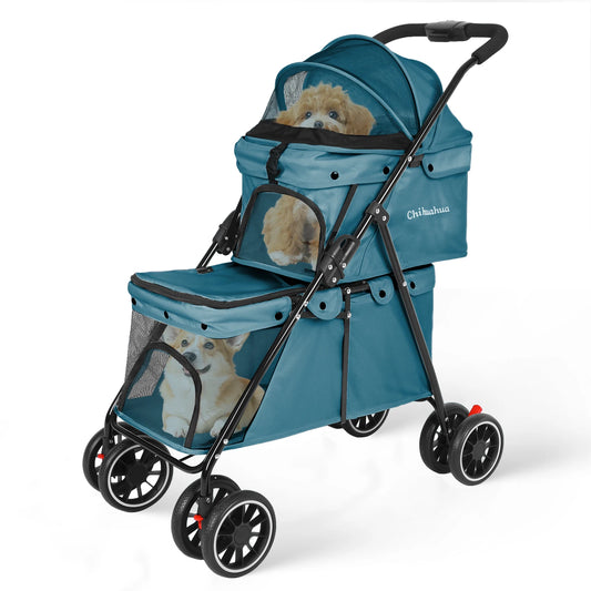 Foldable Double Pet Stroller Travel Carriage with Detachable Carriers Safety Belts for Small to Medium Dogs And Cats