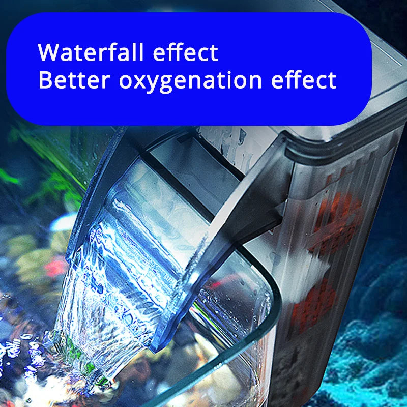 Small Medium Aquarium Waterfall Wall Mounted Filtration Filter Modular Filter Cartridges Adjustable Flow Waterfall Oxygenation