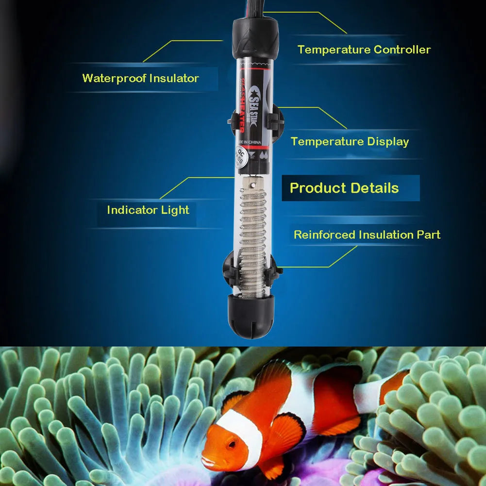 25W/100W/200W/300W Adjustable Temperature Thermostat Heater Rod Submersible Aquarium Fish Tank Water Heat Water Heating EU Plug