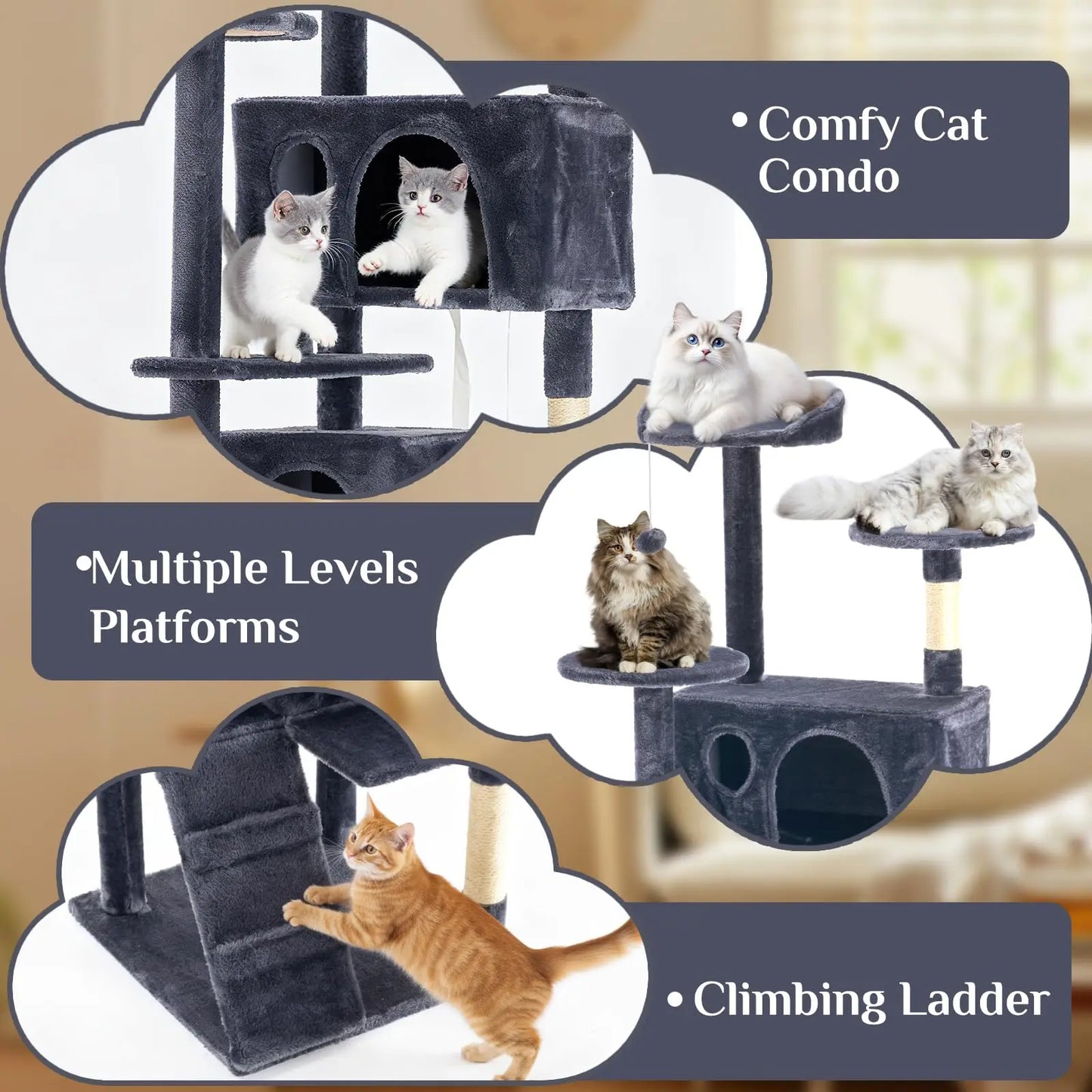 JHK 70 inch Cat Tree Tower Large Multi Level Cat Climbing Tower with Condo Natural Sisal Scratching Posts Pet House for Indoor