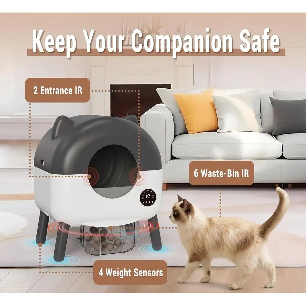 Extra Large Smart Cat Litter Box S7 - Self-Cleaning, App-Controlled, Low Noise, Washable with 40 Trash Bags