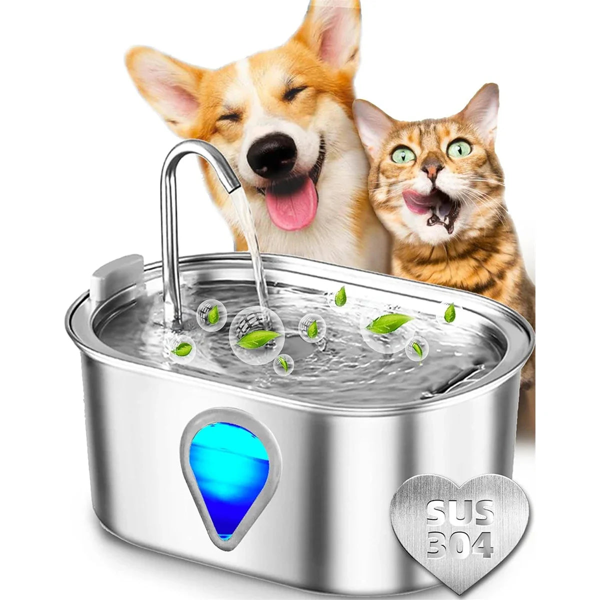 3.5L Stainless Steel Cat Water Fountain Auto Cat Fountain with Water Level Window Automatic Pet Dispenser for Multiple Cats Dogs