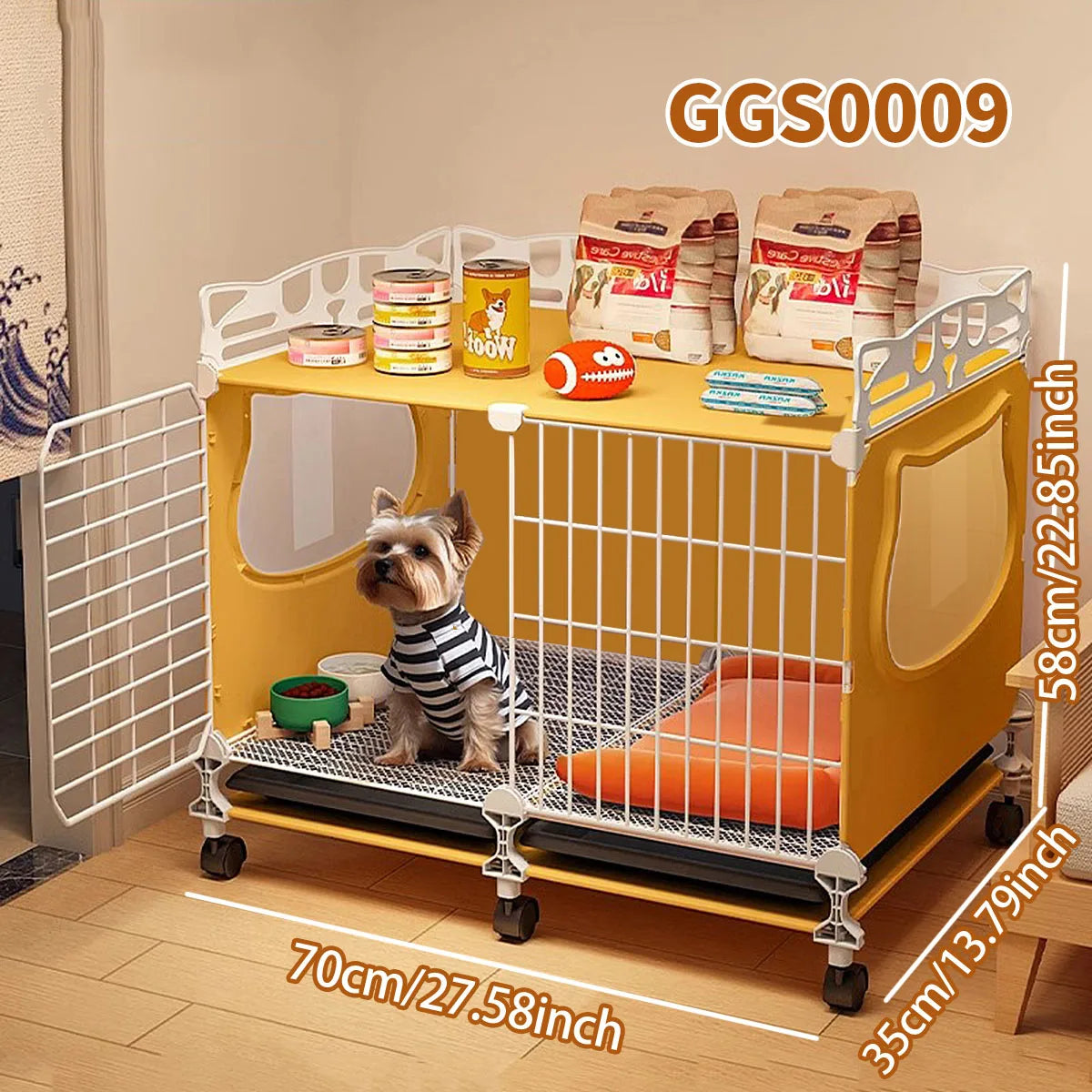 Dog Cage with Tray for Small Dogs Like Pomeranian, Teddy, Bichon, Pet Kennel for Autumn and Winter, Warm Dog Bed for Small Dogs with Separate Toilet