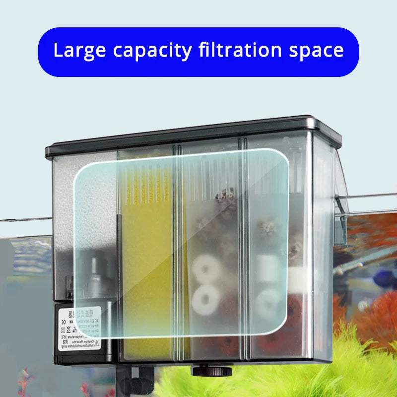 Small Medium Aquarium Waterfall Wall Mounted Filtration Filter Modular Filter Cartridges Adjustable Flow Waterfall Oxygenation