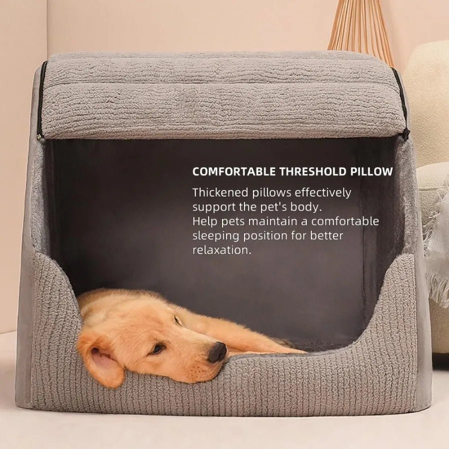 Extra Large Dog Bed House Cozy Dog House Indoor Memory Sponge Plush Dog Cave Bed Crate Cushion with NonSlip Bottom for Medium L