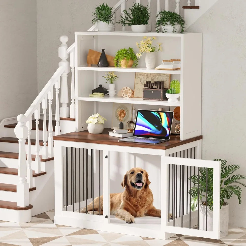 43 inches Furniture Style Dog Crate Wooden Dog Cage Indoor Heavy Duty Dog Kennel Decorative Pet Crate End Table for Large Medium