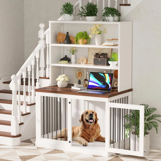 43 inches Furniture Style Dog Crate Wooden Dog Cage Indoor Heavy Duty Dog Kennel Decorative Pet Crate End Table for Large Medium