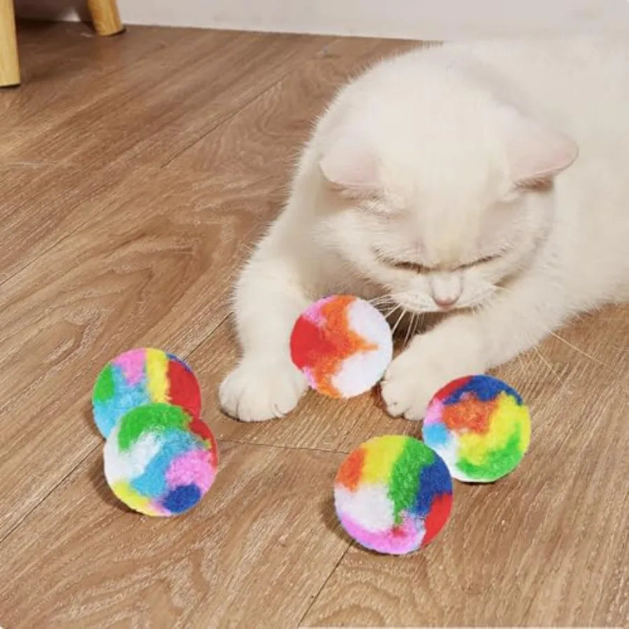 Rainbow Cat Pom Pom Balls 60 Pack Soft Plush Kitten Toy