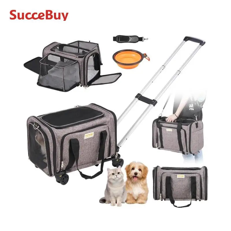 SucceBuy Breathable Pet Carrier Backpack With Wheels Travel