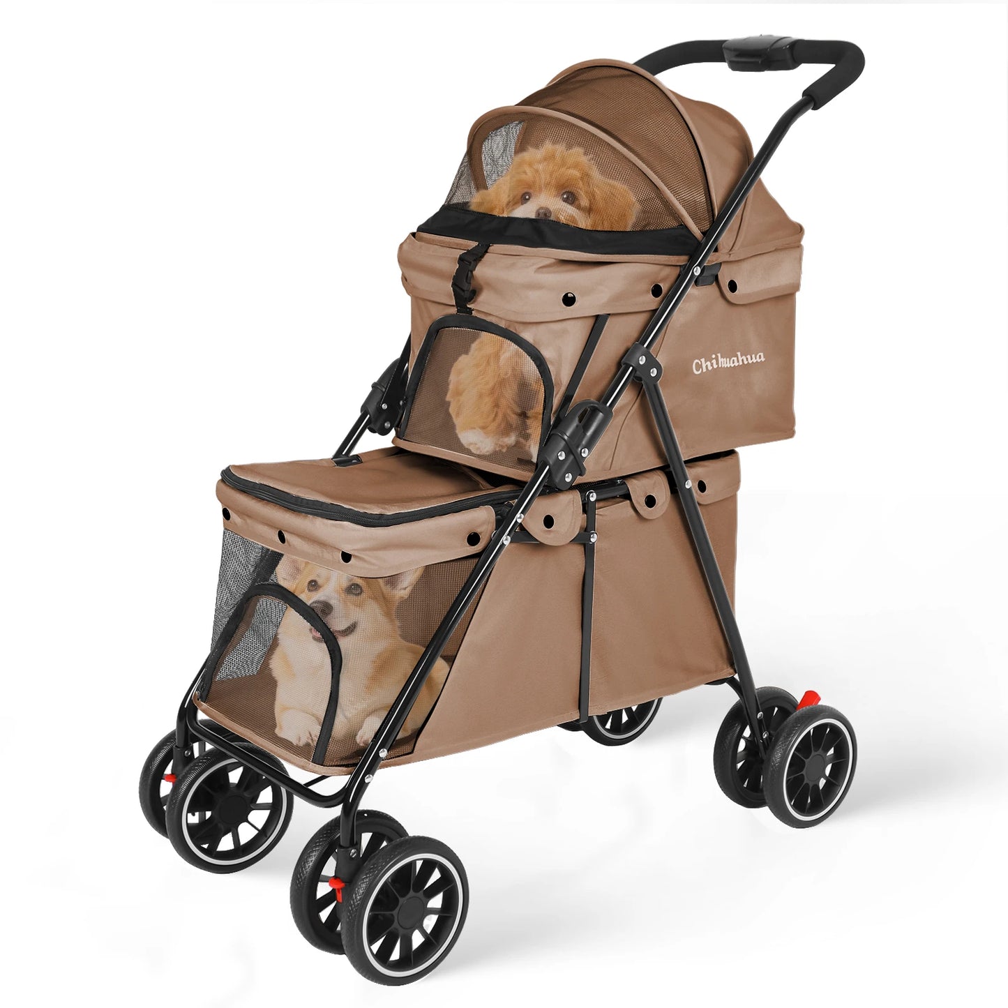 Foldable Double Pet Stroller Travel Carriage with Detachable Carriers Safety Belts for Small to Medium Dogs And Cats