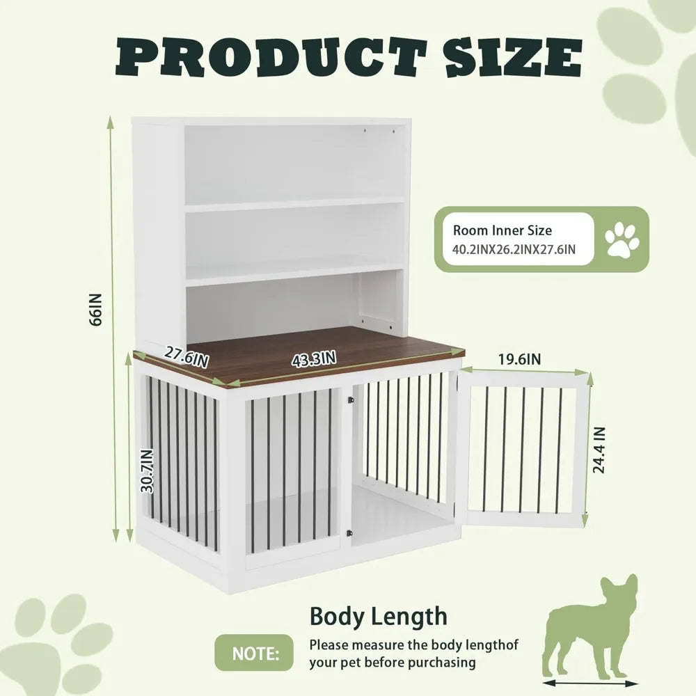 43 inches Furniture Style Dog Crate Wooden Dog Cage Indoor Heavy Duty Dog Kennel Decorative Pet Crate End Table for Large Medium