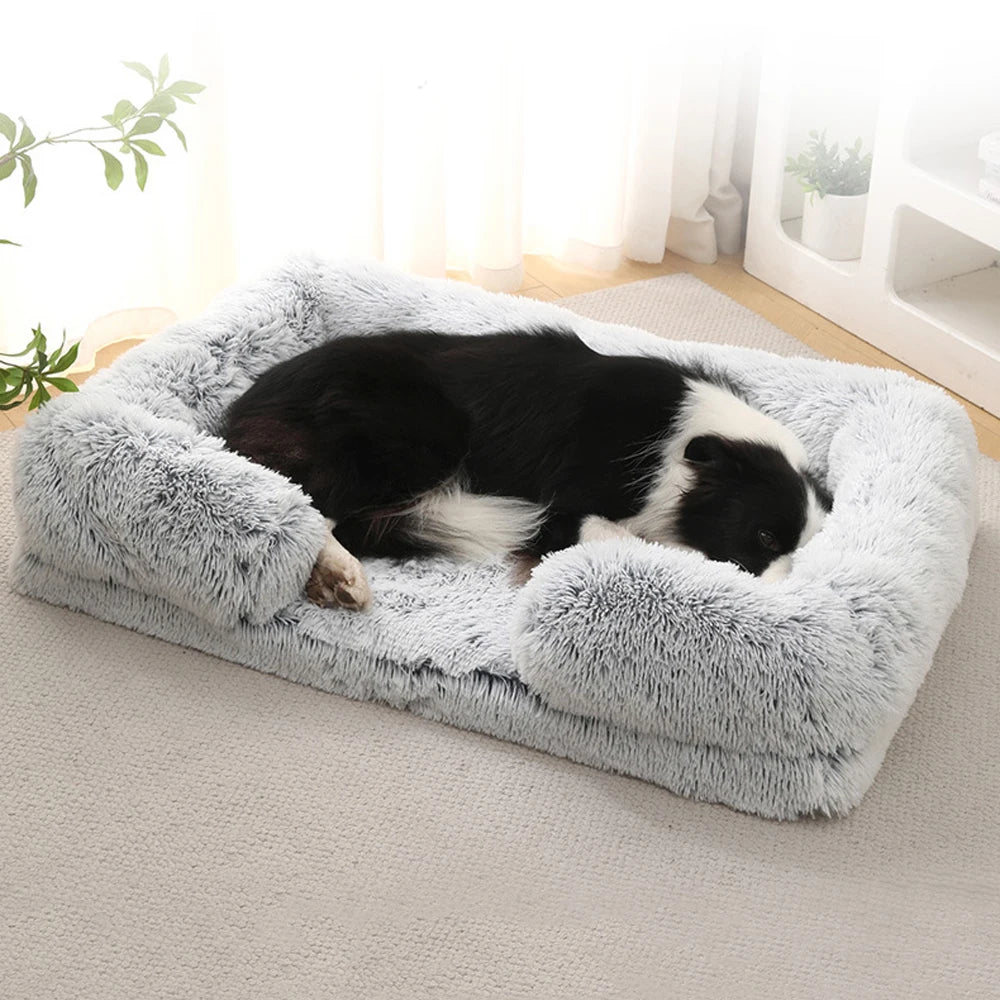 Half Surround Full Filling Medium Dog Bed Winter Warm Large Dog Sofa Soft Square Cat Bed Kennel Plush Puppy House Accessories