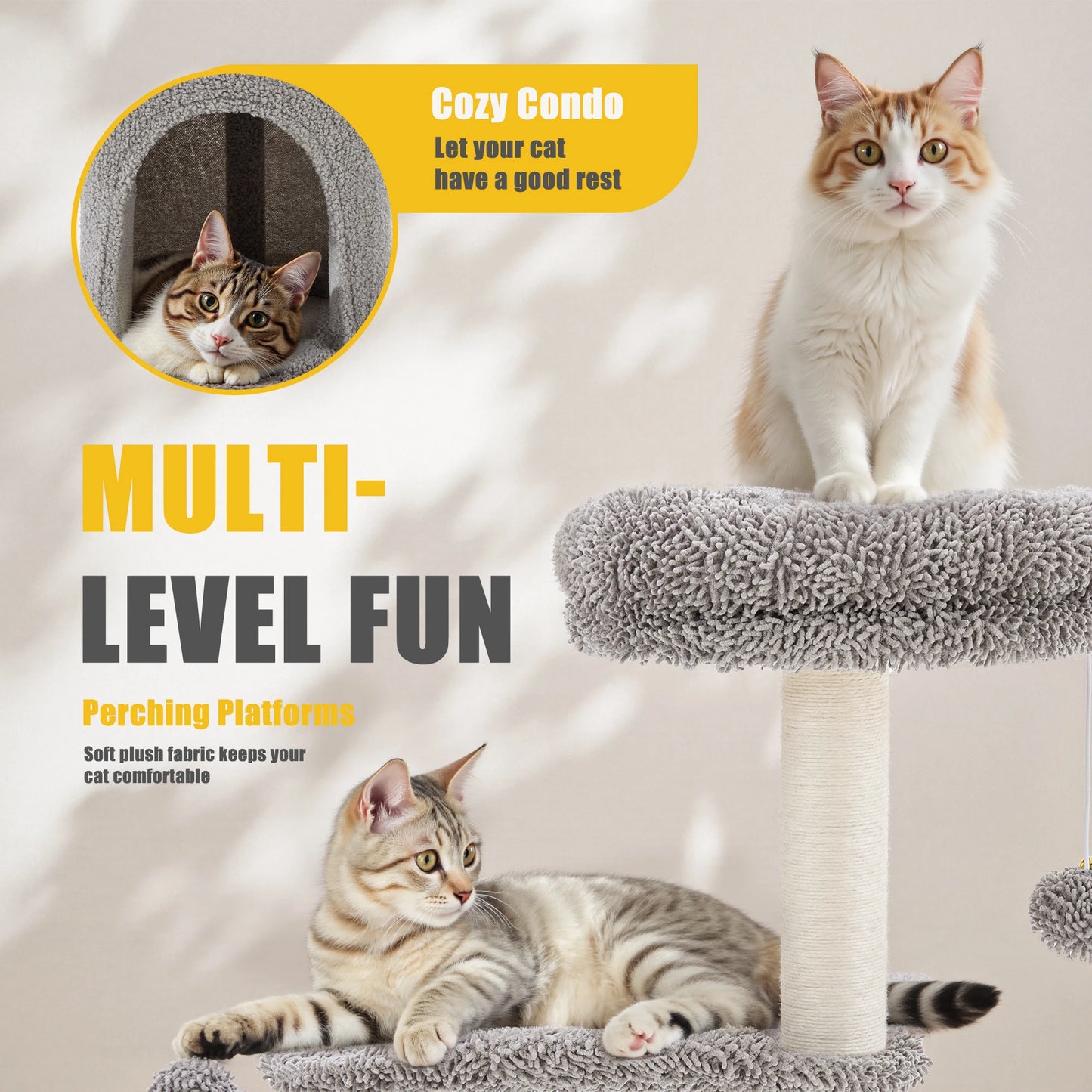 JHK 33IN Cat Tree Tall Multi-Level Tower for Indoor Pet Furniture Stable Kitty Play House with Sisal Scratching Post for Home
