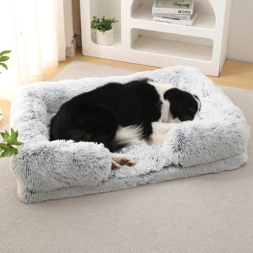 Half Surround Full Filling Medium Dog Bed Winter Warm Large Dog Sofa Soft Square Cat Bed Kennel Plush Puppy House Accessories