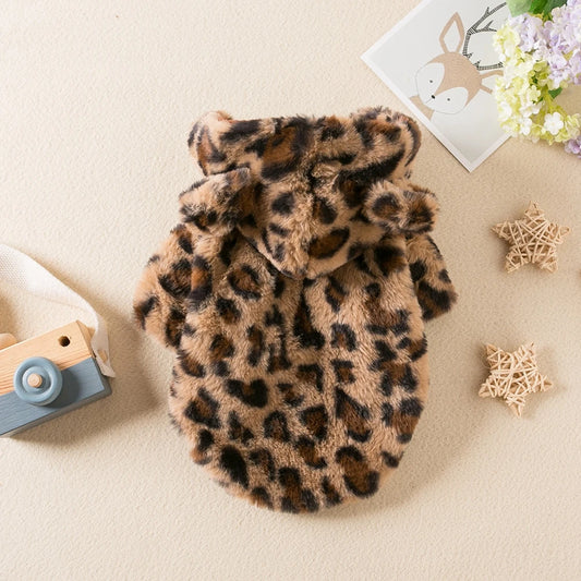 Winter Pet Dog Clothes Warm Fleece Dog Hoodie Leopard Dog Coat Jacket French Bulldog Clothing for Small Medium Dogs Pet Costumes